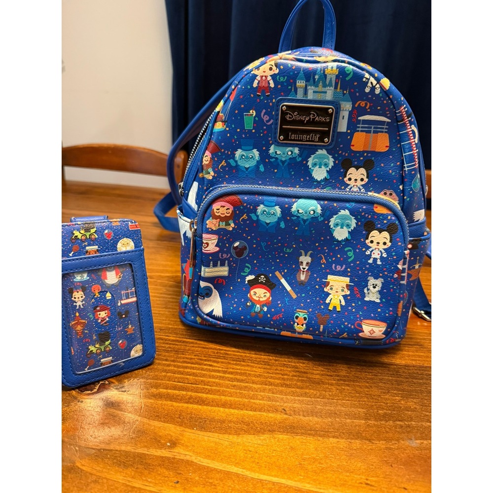 Disney Parks Loungefly Mini Backpack Blue Park Attractions Set Excellent